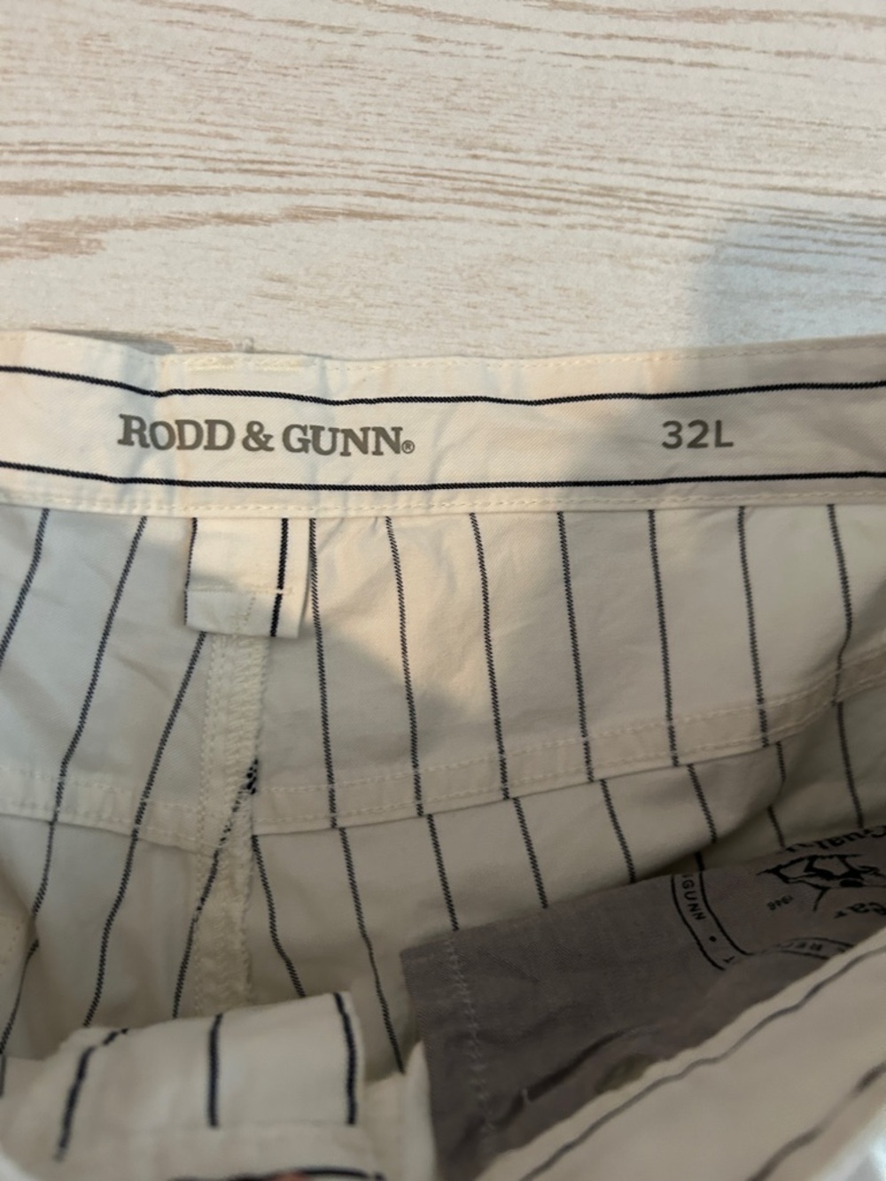 Rodd & Gunn White Shorts with Navy Pinstripes - Picture 3 of 3